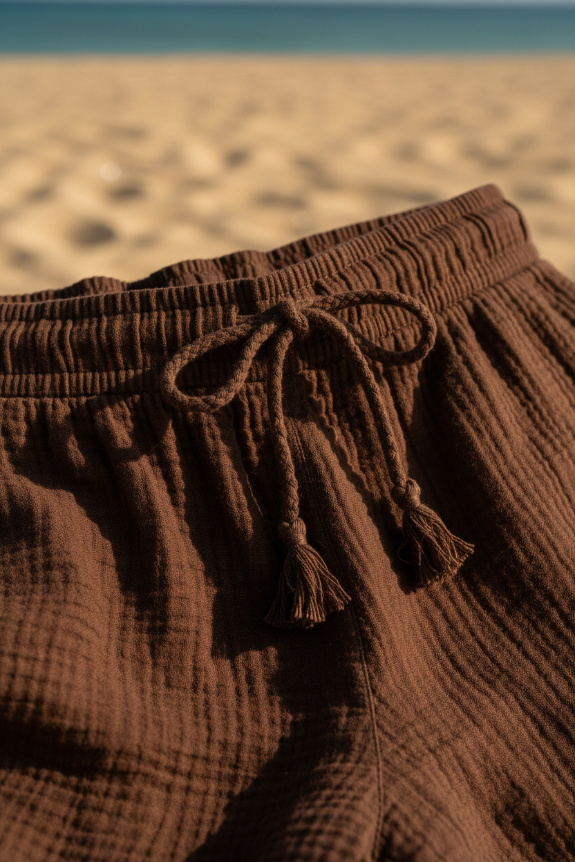 Luxury Midnight Beach Lounge Set in Deep Cocoa Brown - Fabric Detail