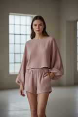 Luxury Minimal Lounge Set in Dusty Rose Nude - Relaxed Standing