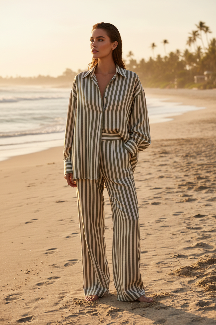 Muted Olive & Cream Stripe – Lifestyle Campaign