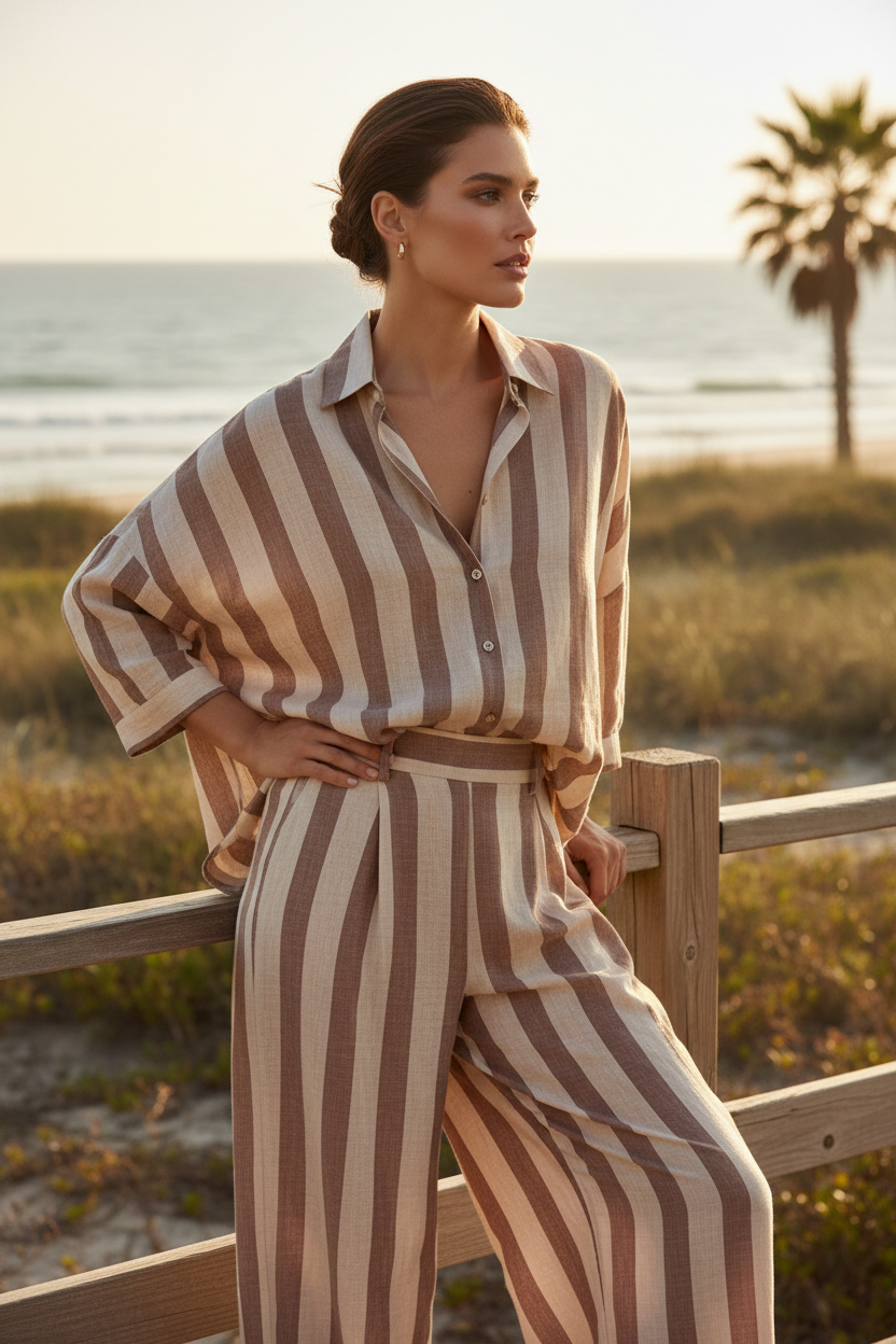 Soft Cocoa & Beige Stripe – Lifestyle Campaign