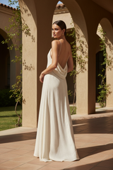 Luxury Textured Maxi Slip Dress in Soft Ivory Cream - Open Back