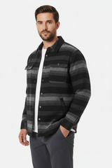 Luxury Striped Overshirt Jacket - Charcoal Midnight Stripe - Three Quarter