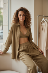 Luxury Minimal Cotton Resort Set in Dusty Olive Nude - Lifestyle