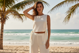 Luxury Sleeveless Crinkle Crop Top in Soft Ivory White - Lifestyle