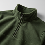 Luxury Fleece Half-Zip Pullover - Forest Moss Green - Detail Close Up