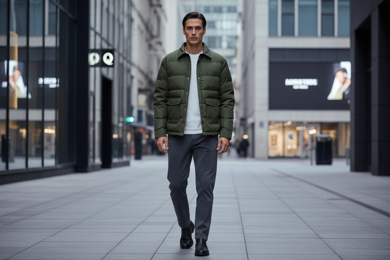 Luxury Quilted Puffer Jacket - Olive Forest Green - Lifestyle