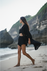 Luxury Beach Night Lounge Set in Midnight Black - Side Walking