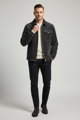Luxury Corduroy Zip-Up Jacket - Charcoal Grey - Front Full Body