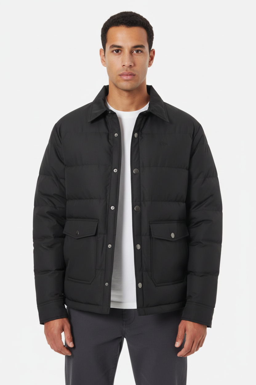 Luxury Quilted Puffer Jacket - Midnight Black - Front View