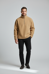 Luxury Fleece Half-Zip Pullover - Warm Sand Beige - Front Full Body