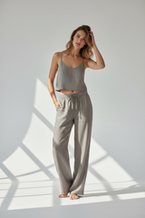 Luxury Minimal Linen Resort Set in Stone Taupe Grey - Lifestyle