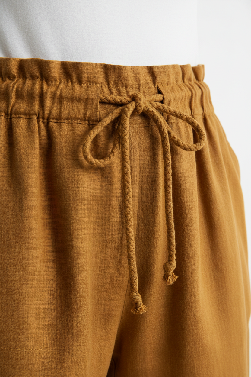 Luxury Minimal Linen Lounge Set in Golden Desert Linen - Fabric Detail
