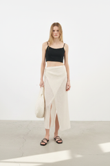 Luxury Beach Wrap Skirt Set in Pearl White - Front View
