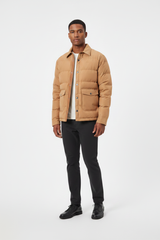 Luxury Quilted Puffer Jacket - Warm Sand Beige - Three Quarter