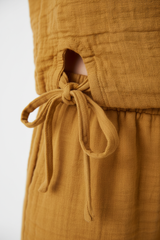 Luxury Gauze Lounge Co-ord Set in Golden Desert Linen - Fabric Detail