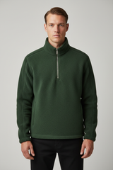 Luxury Fleece Half-Zip Pullover - Forest Moss Green - Front Full Body