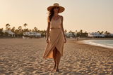Luxury Asymmetrical Wrap Skirt in Warm Sand Beige - Lifestyle