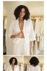 Luxury Minimal Cotton Resort Set in Soft Coconut White - Front Full Body