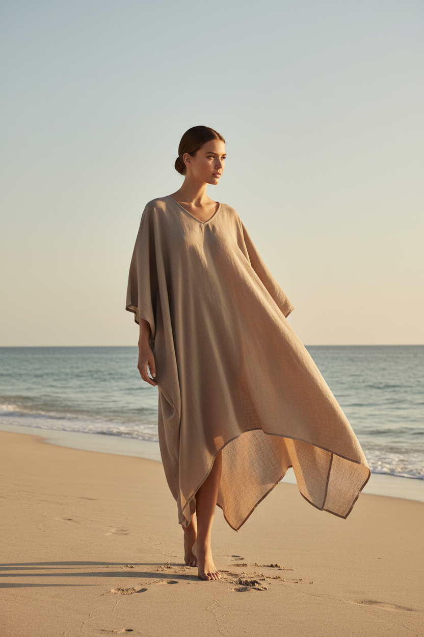 Luxury Resort Kaftan in Soft Sand Taupe - Lifestyle