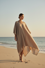 Luxury Resort Kaftan in Soft Sand Taupe - Lifestyle