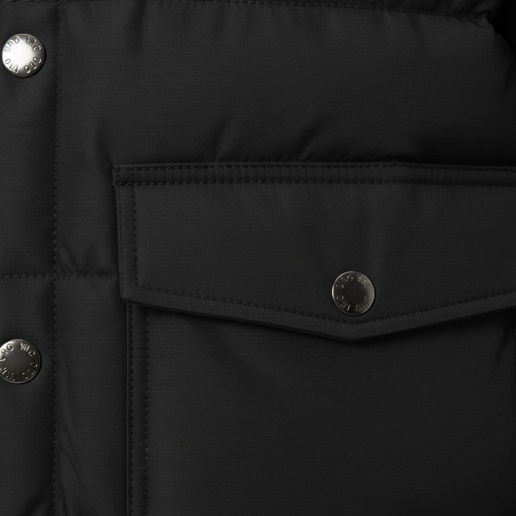 Luxury Quilted Puffer Jacket - Midnight Black - Detail Shot