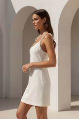 Luxury Minimalist Mini Slip Dress in Soft Ivory Cream - Side Pose