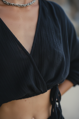 Luxury Beach Night Lounge Set in Midnight Black - Fabric Detail
