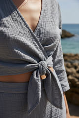 Luxury Beach Night Lounge Set in Ocean Slate Grey - Fabric Detail