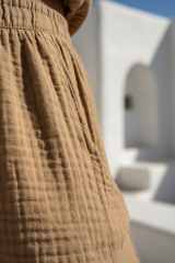 Luxury Textured Lounge Co-ord Set in Dusty Olive Nude - Fabric Detail