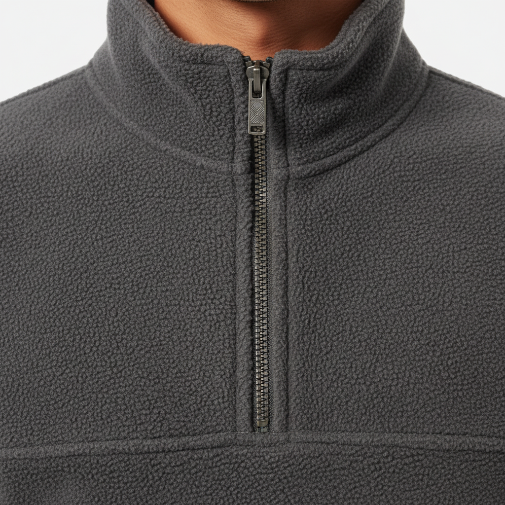 Luxury Fleece Half-Zip Pullover - Charcoal Midnight Grey - Detail Close Up