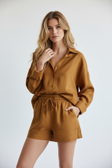 Luxury Minimal Linen Lounge Set in Golden Desert Linen - Lifestyle