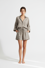 Luxury Minimal Linen Lounge Set in Muted Stone Taupe - Front Full Body