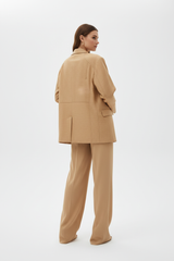 Luxury Oversized Textured Jacket Set in Warm Sand Beige - Back View
