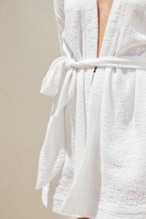 Luxury Lounge Robe Dress in Soft Coconut White - Fabric Detail