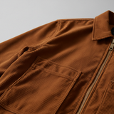 Luxury Corduroy Zip-Up Jacket - Warm Cocoa Brown - Detail Close Up