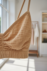 Luxury Minimal Cotton Resort Set in Warm Almond Beige - Fabric Detail