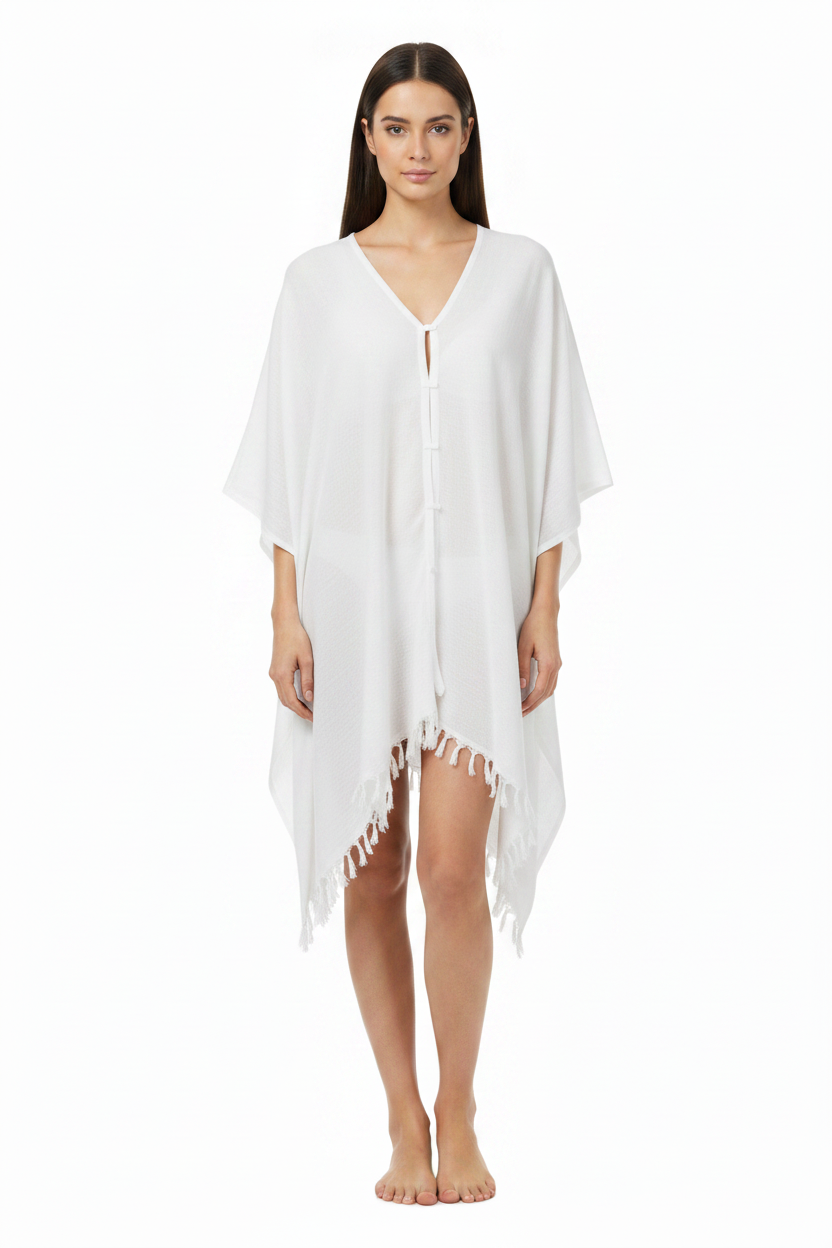 White Kaftan Dark Hair Model Front