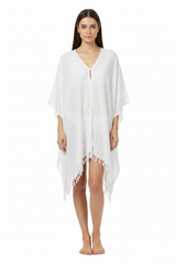 White Kaftan Dark Hair Model Front